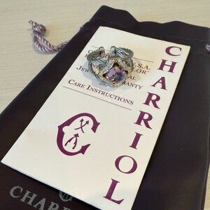 Charriol Amethyst with Diamond and 18k Gold Surround Stainless Steel Cable Ring